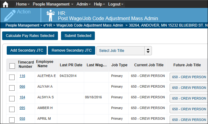 eHR: Wage/Job Code Adjustments